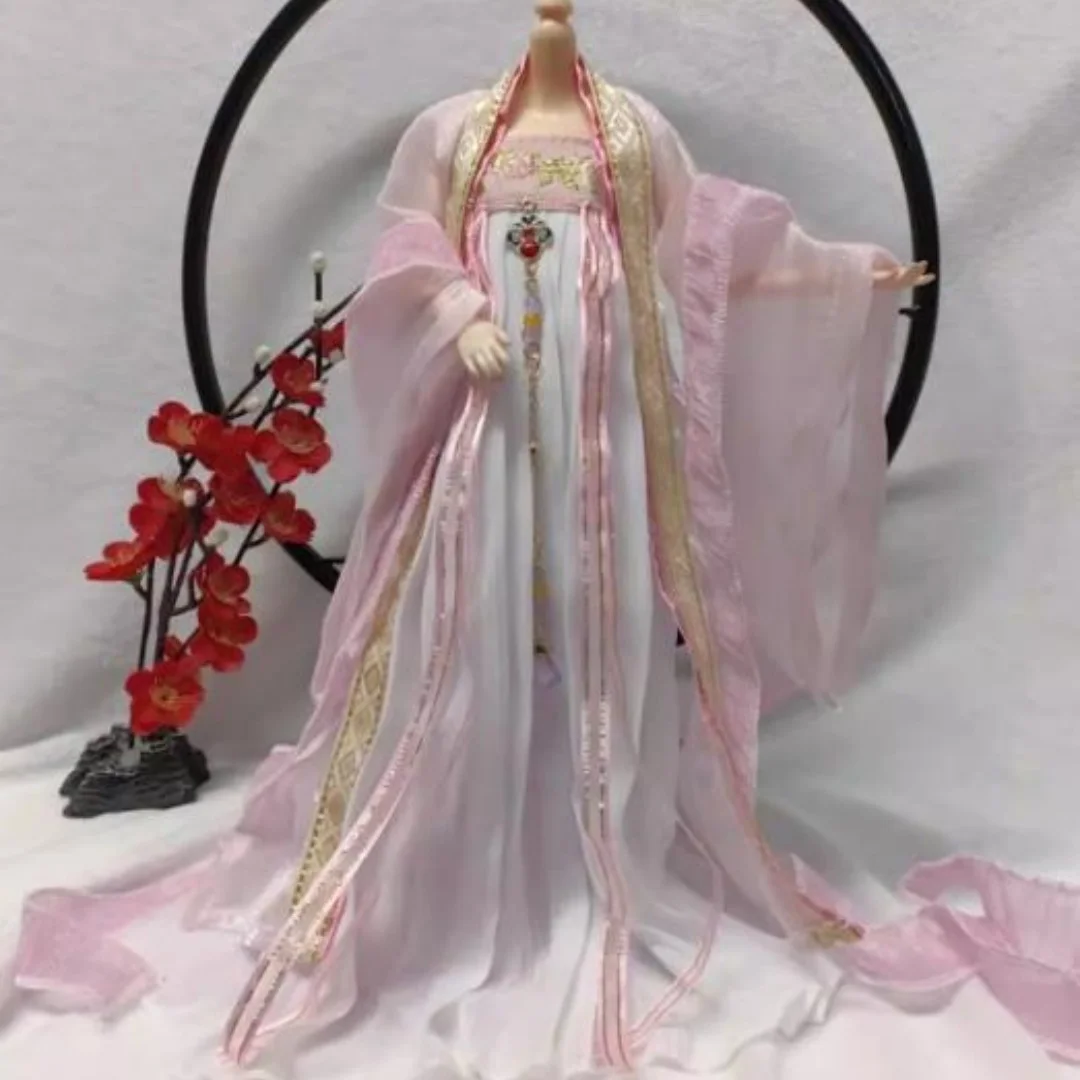 

Длинное платье 1/6 для женских фигурок, свободный костюм Ханьфу, сине-розовая старинная рубашка, комплект одежды для 12-дюймовых игрушек-фигурок.