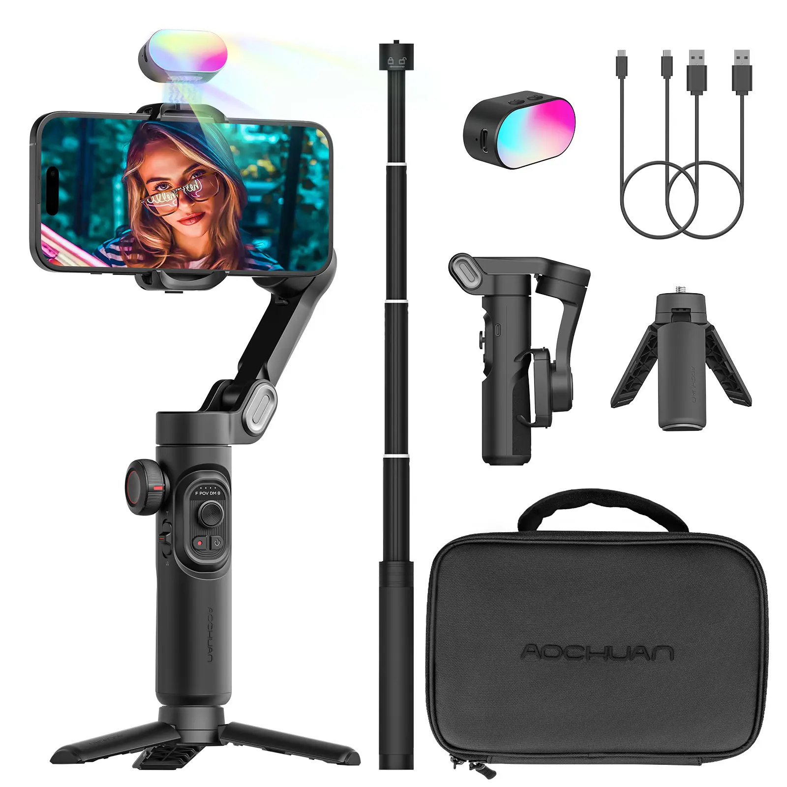 AOCHUAN Smart XE Combo1 3 Axis handheld Gimbal Stabilizer For iPhone and Android Smartphone Stabilizer With Extension Rod