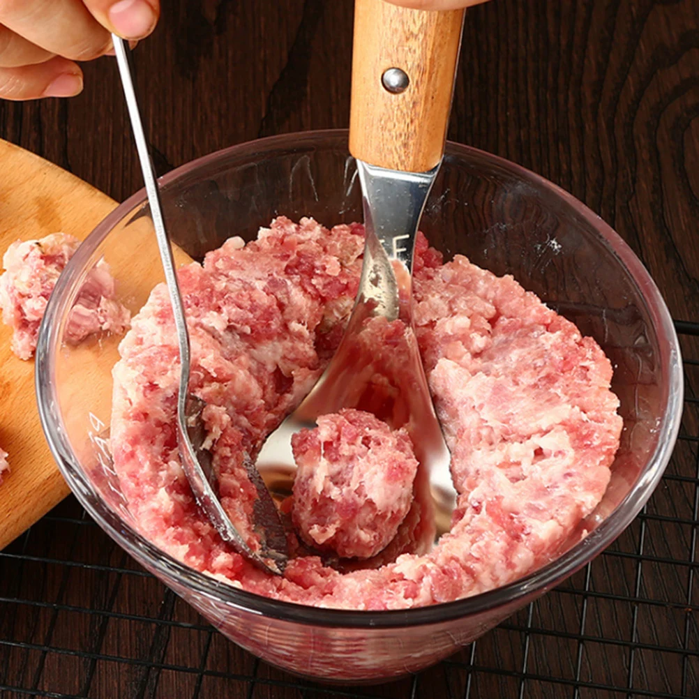 

Meatball Making Spoon Stainless Steel Long Handle Non Slip Wood Clean Kitchen Tool For Home Restaurant Use