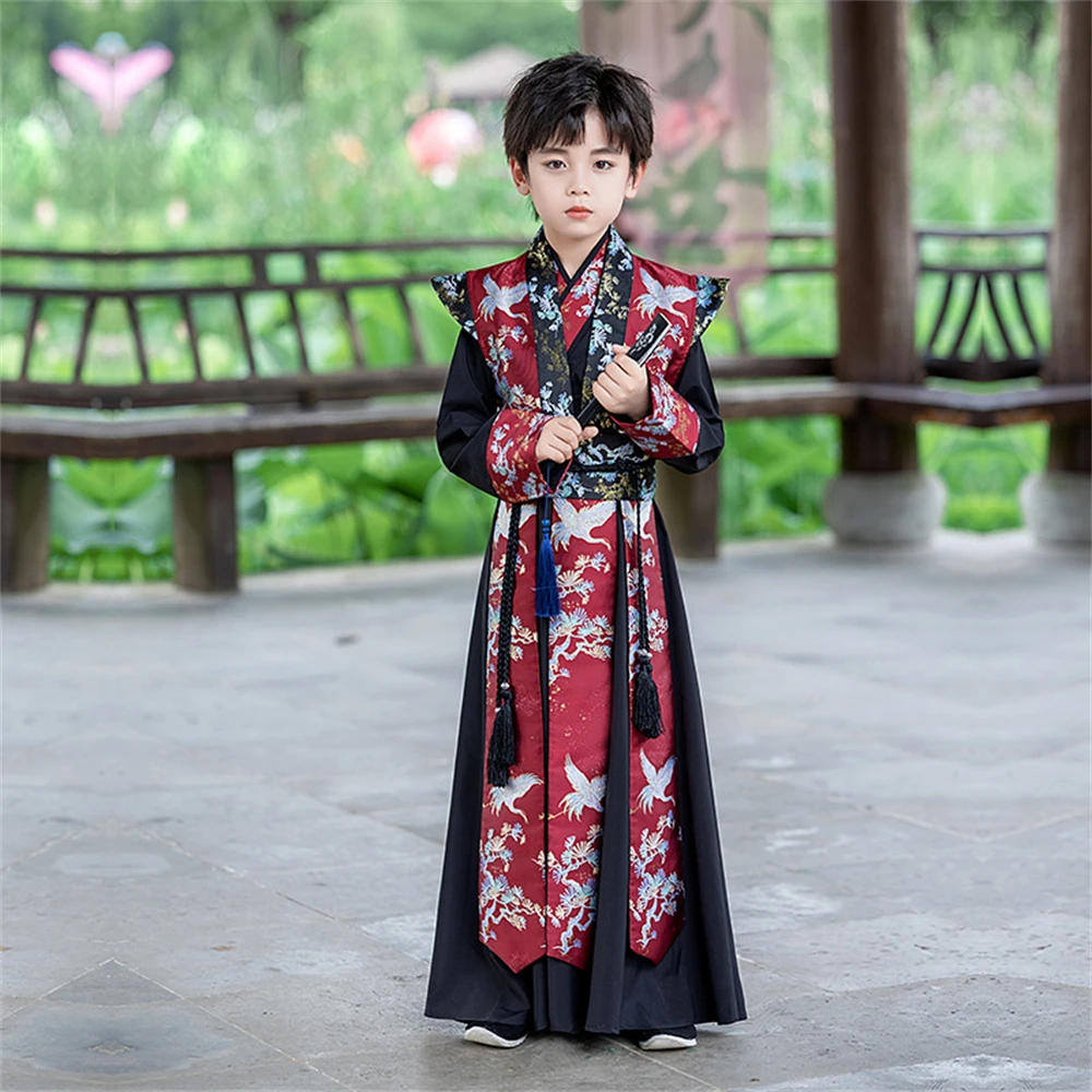 Hanfu traditionnel chinois pour enfants, costume de prairie pour garçon, beau jeune maître, sans abri, vêtements de performance vintage, nouveau