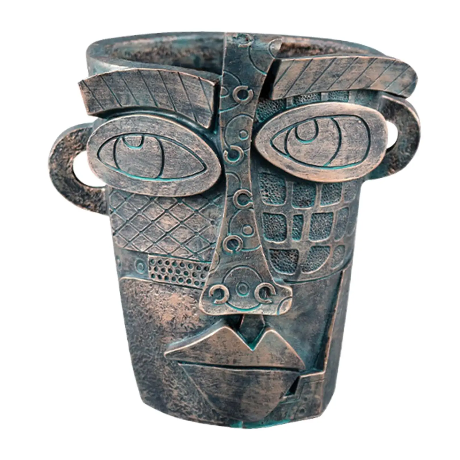 Flower Pot Abstract Human Face Figurine Resin Planter Statue Tabletop Ornament for Patio Garden Indoor Outdoor Desk Living Room