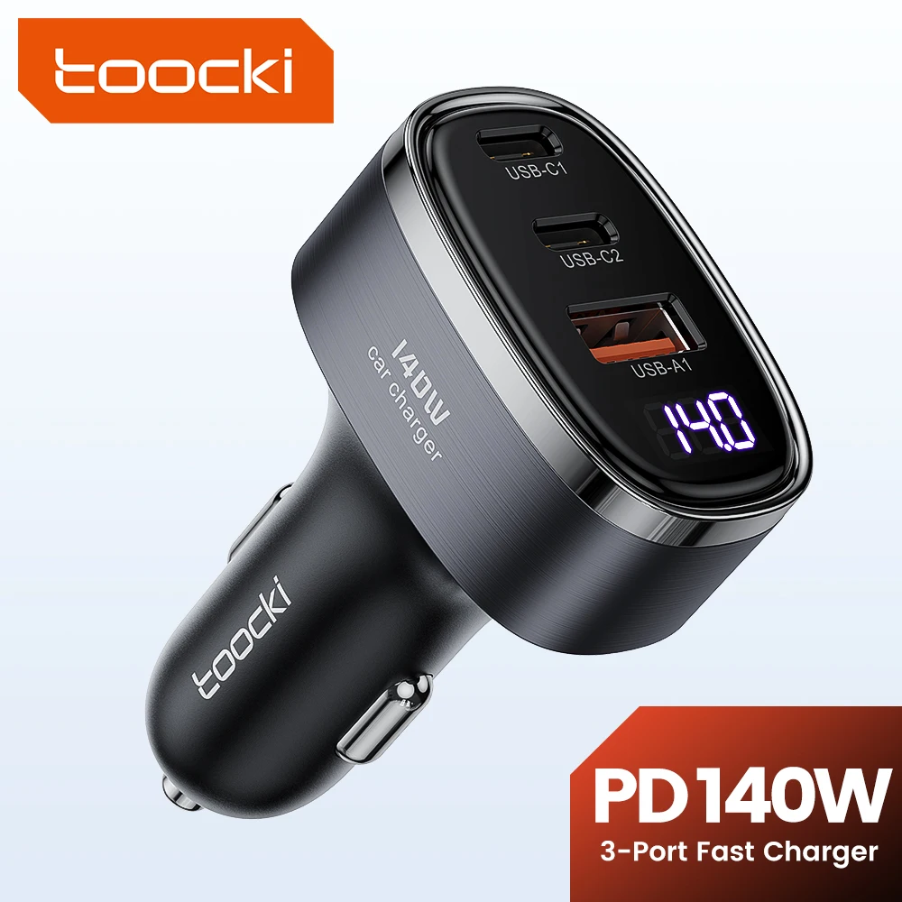 

Toocki USB 140W Car Phone Charger PD3.1 Quick Charge 4.0 USB Type C Car Phone Charger for Macbook iPhone 15 14 13 Samsung S22