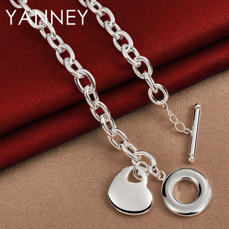 YANNEY 925 Sterling Silver 18 Inches Cute Heart TO Necklace For Women Fashion Charm Girlfriend Gift Jewelry Party