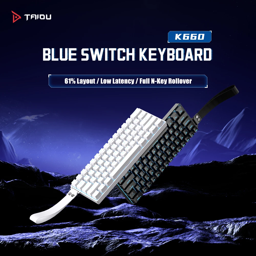 TAIDU K660 61 Keys Mechanical Keyboard Blue Switch Ice Blue Backlit Full NKRO Wired USB Gaming Keyboard Plug And Play