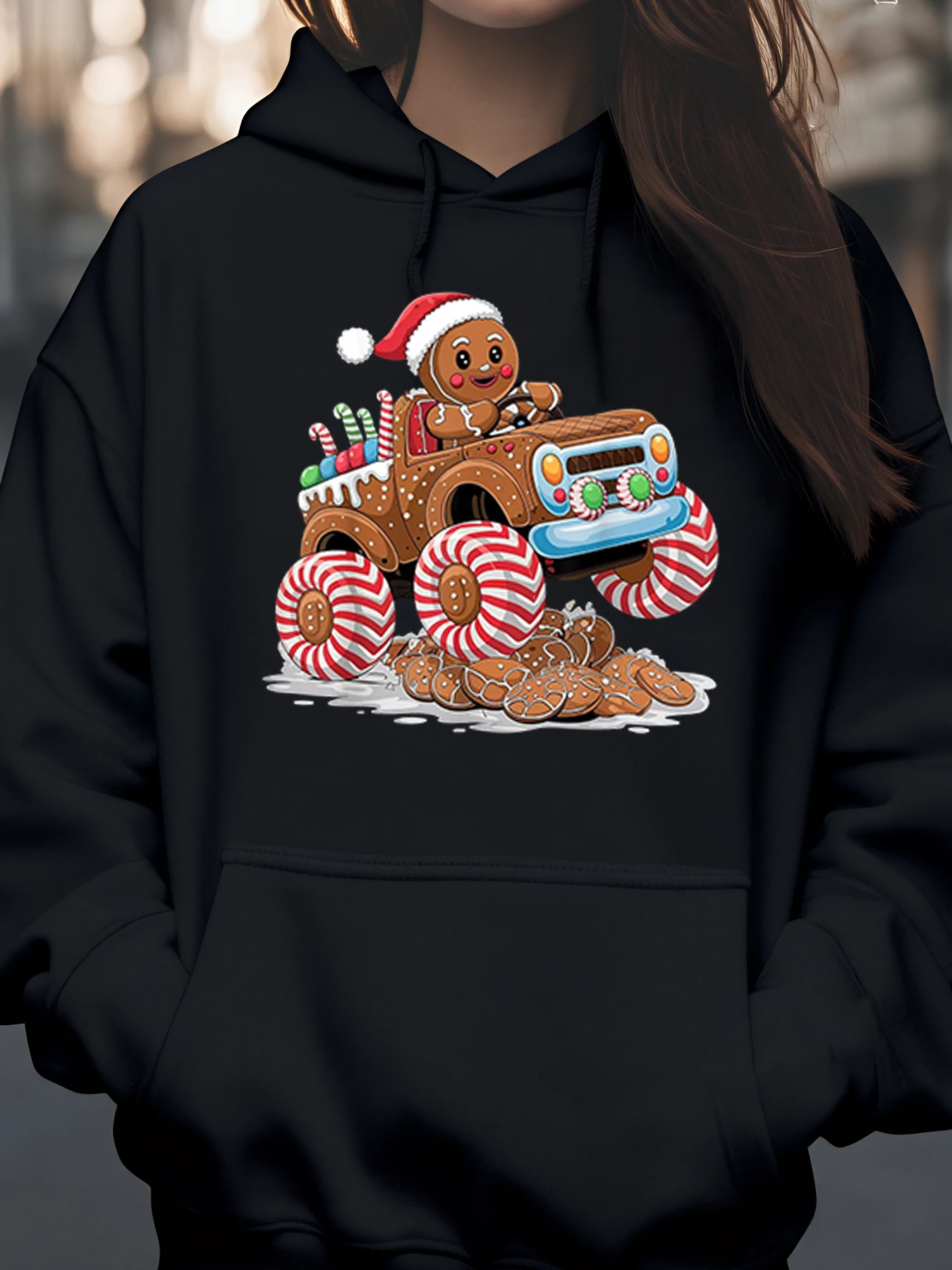 

Рождественская толстовка с капюшоном в виде пряничного человечка, праздничная одежда, женская повседневная толстовка
