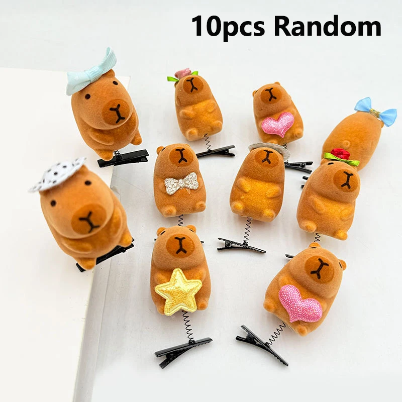 10Pcs Flocking Cute Capybara Hair Clip Spring Hairpin Random Duckbill Headwear Accessories Children's Hair Accessories