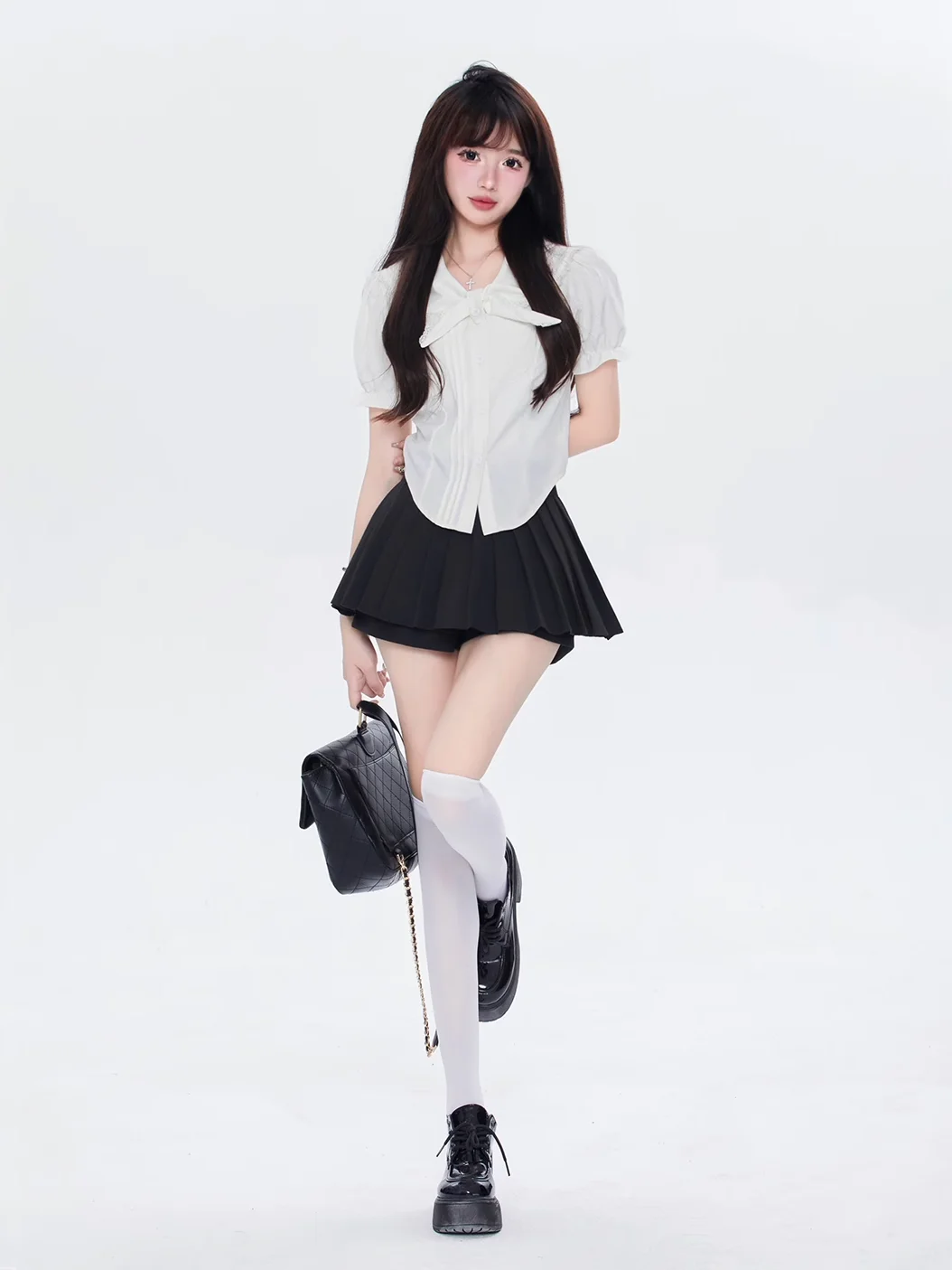 

Sweet Sle Knot Waist irt Женский ort Sve Летний белый кукольный воротник Bubble Sve Шифоновый топ Slim Fit Pure ...