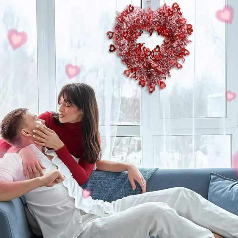 

Valentine's Day Wreath Heart-Shaped Door Wreath Red Valentine Wreath Wedding Garland Decoration With Rope Romantic Home Decor