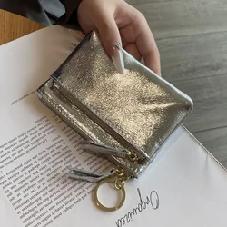 BOMO-billetera de diseñador de lujo para mujer, billetera de cuero PU plateada para tarjetas, monedero informal de estilo coreano con cremallera, tendencia 2024