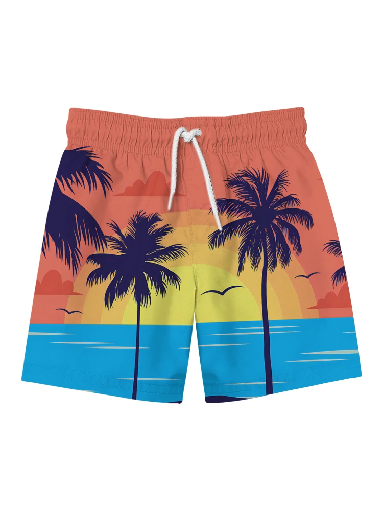 European and American summer men's casual shorts coconut tree element 3D digital printing men's beach swimming trunks