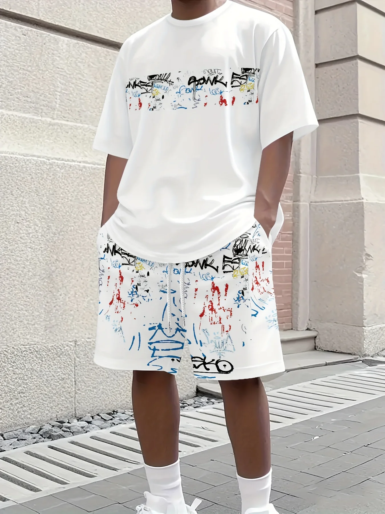 Men's Fashionable Casual Short Sleeved Shorts 3D Set