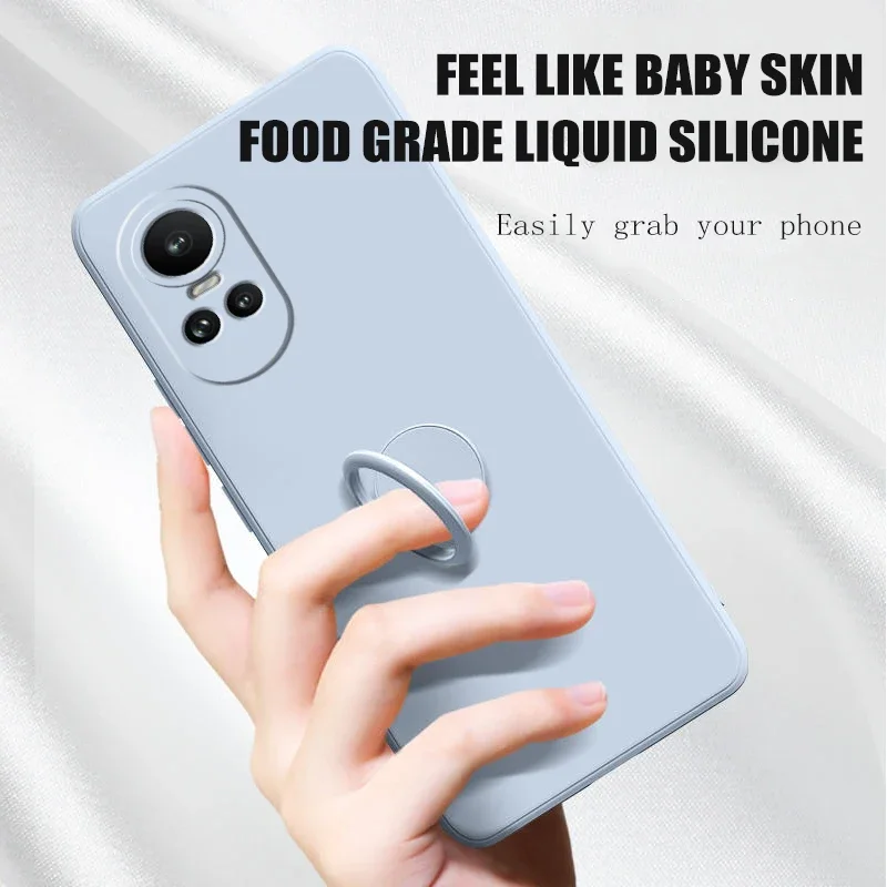 For Funda Oppo Reno 10 5g Liquid Silicone Ring Holder Soft Phone Skin Cover for Oppo Reno 10 Pro Upgrade Shockproof Back Fundas