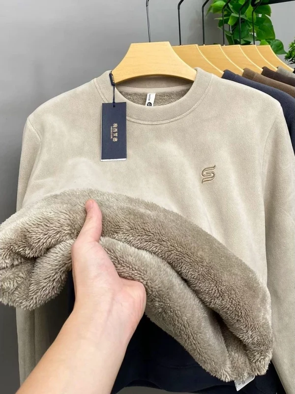 

Extra Thick Fleece Hoodie Men's round Neck Sweatshirt Winter Warm Base Layer Shirt Comfortable Loose Fit Antibacterial Self-H...
