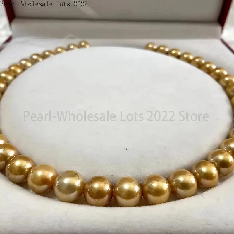 

Natural Defect Gold Pearl Necklace, 11-12mm Slightly Imperfect, 925 Sterling Silver Clasp, Timeless Jewelry for Women