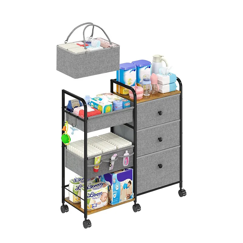 with baffle drawers baby room diaper storage cart wholesale Cross-border baby diaper removable storage rack four layers