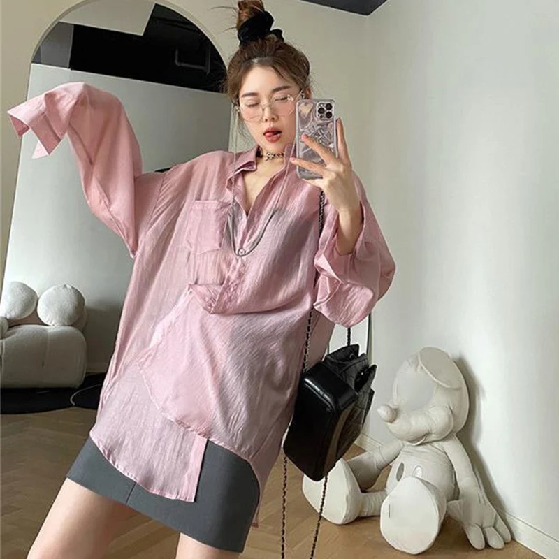 See Through Chiffon Blouses Women New Summer Long Sleeve Loose Sun Protection Shirts Woman Fashion Holiday Beach Shirts Female