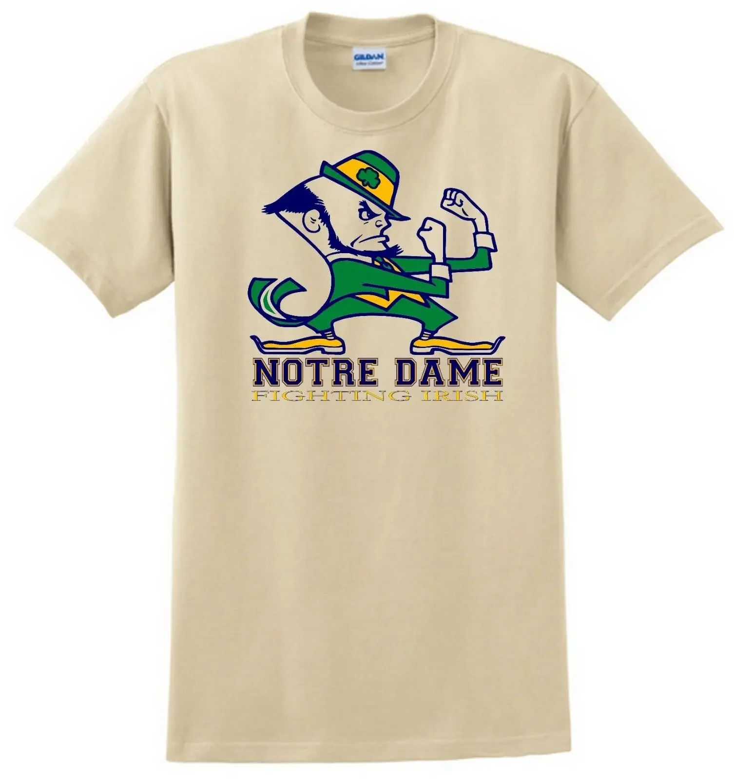 Notre Dame Fighting Irish T-shirt. Ash Gray, Khaki, White, Yellow. S thru XXXL long or short sleeves