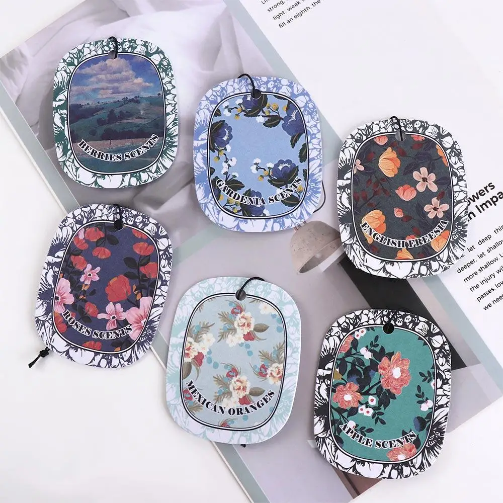 Paper Car Fragrance Hanging Decoration Flower Ellipse Rearview Mirror Pendant Cartoon Long-lasting