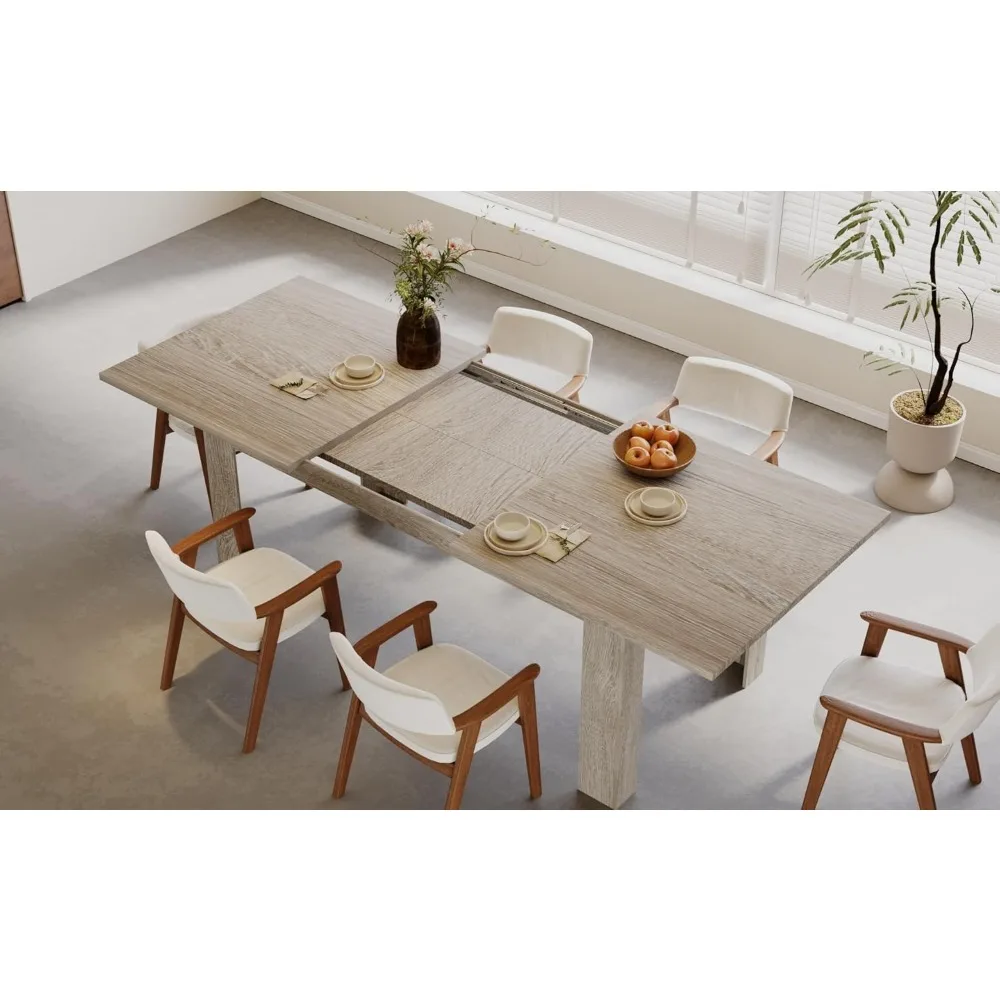 Expandable Dining Table for 6 8 People, Rectangular Wooden Indoor Dinner Tables, Large Kitchen Dining Table for Home,Oak