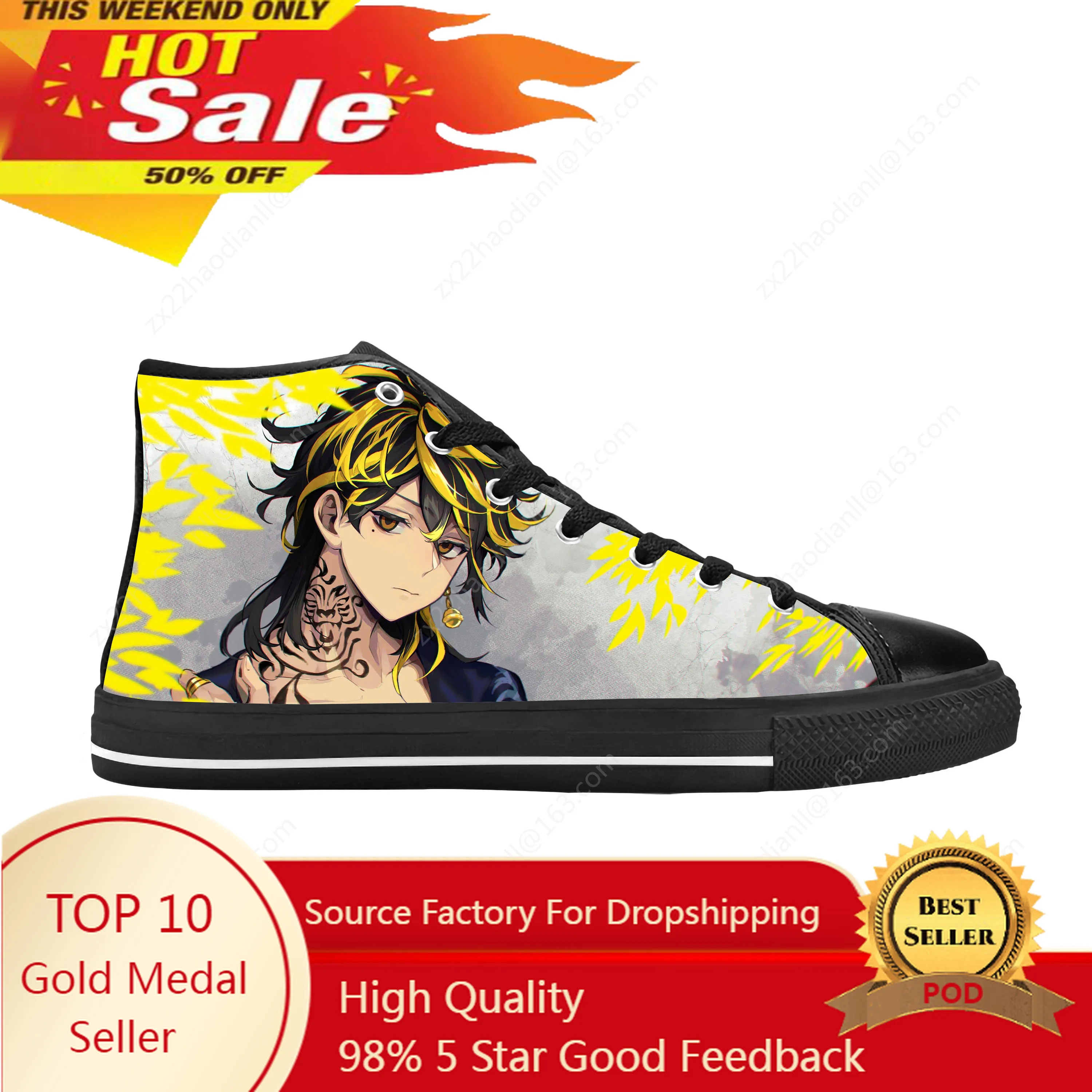 

Japanese Anime Tokyo Revengers Hanemiya Kazutora Casual Cloth Shoes High Top Comfortable Breathable 3D Print Men Women Sneakers