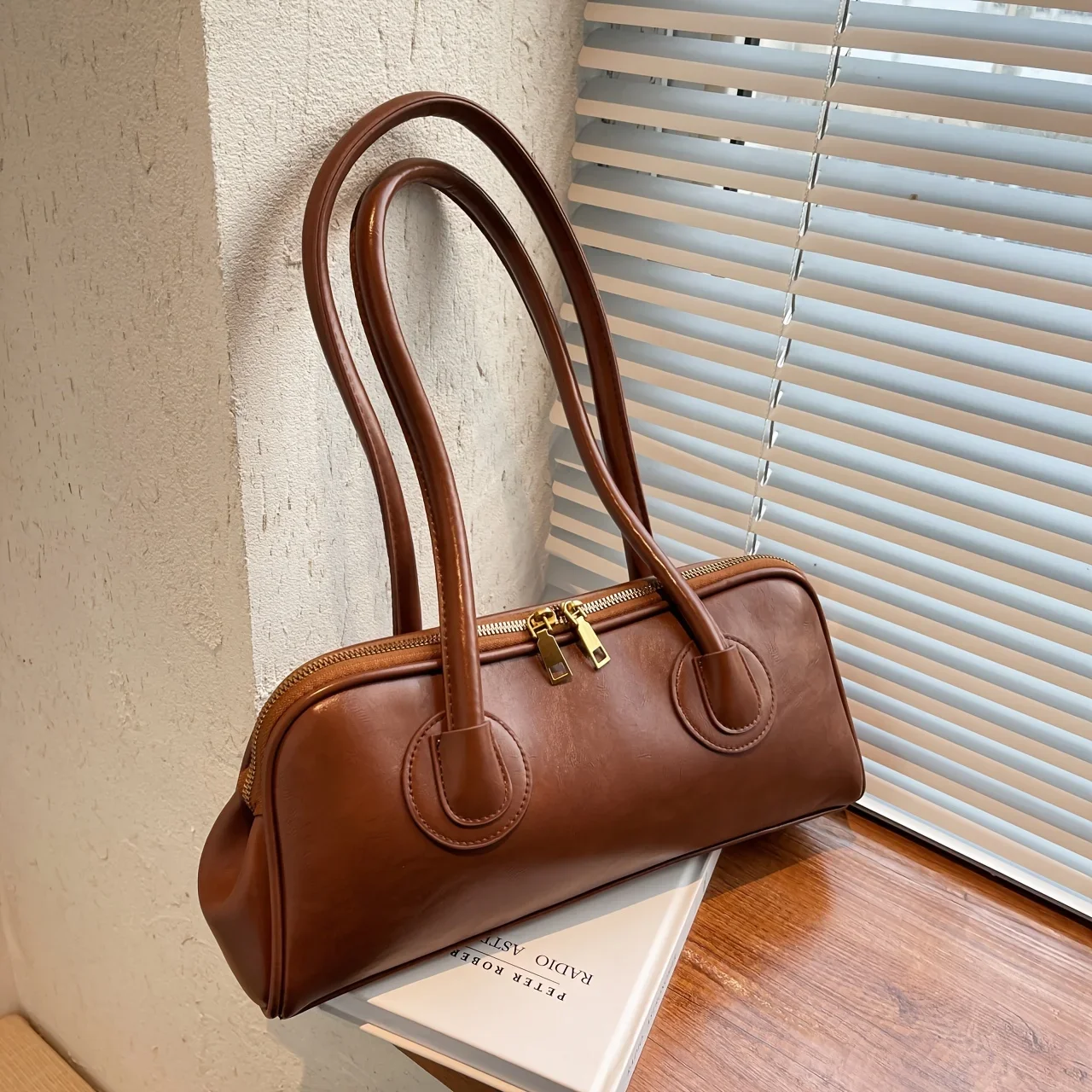

Zipper Bag, Elegant Solid Color Shoulder Bag Women's Retro Style Handbag