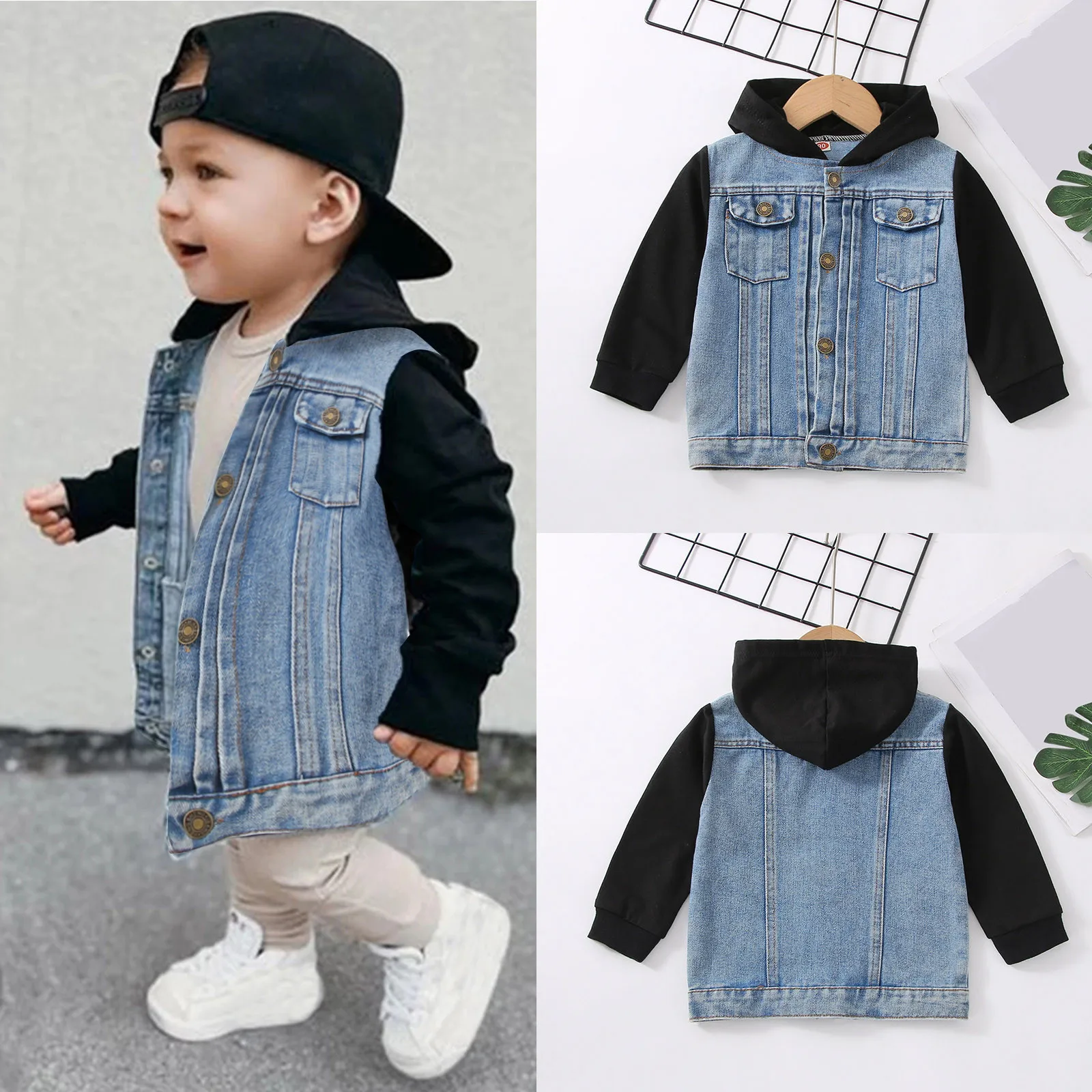 Boys Winter Jacket with Hood Toddler Boys Girls Windproof Denim Patchwork Toddler Girl Jacket Winter Coats for Children Boys