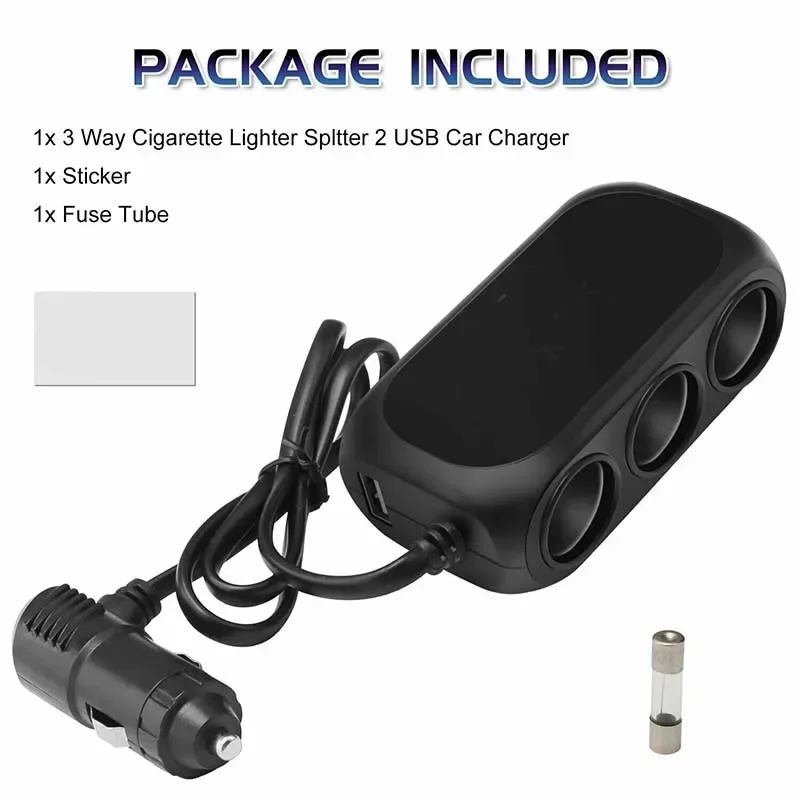 3 Way Car Cigarette Lighter Socket Splitter LED Dual USB Charger Power Adapter DC 12V-24V For Mobile Phone PC Ipad