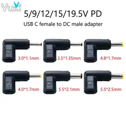 YuXi 1pc 5V 9V 12V 15V 19.5V PD USB C Type C To DC Power Connector DC Jack Plug Charging Adapter Converter for Universal Laptop