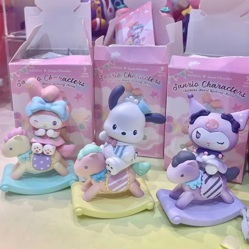 Sanrio Childishness Rocking Horse Series Blind Box Toys Melody Kuromi Pochacco Cinnamoroll Figurka akcji Tajemnicze prezenty