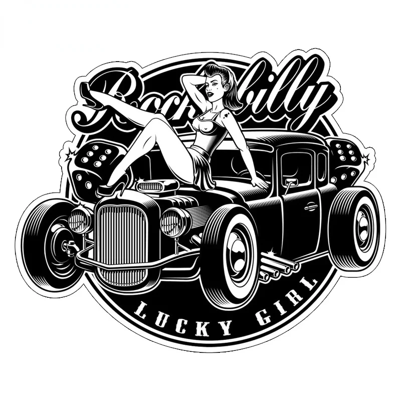 13cm*13cm Pin Up Girl Style Lucky  Vintage Car Hot Rod Retro  Motorcycle Sticker Decal Accessories Supplies Custom Stickers For