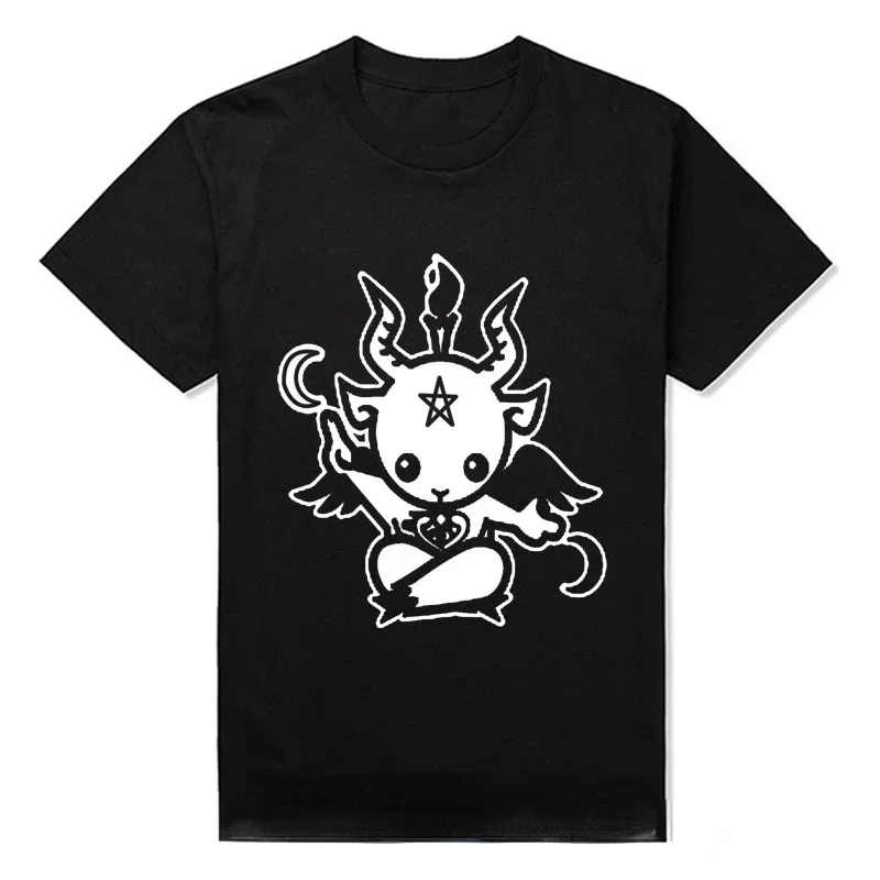 

Harajuku Satanic Goat cartoon print T-shirt, fashionable, loose and breathable pure cotton men's T-shirt, casual streetwear