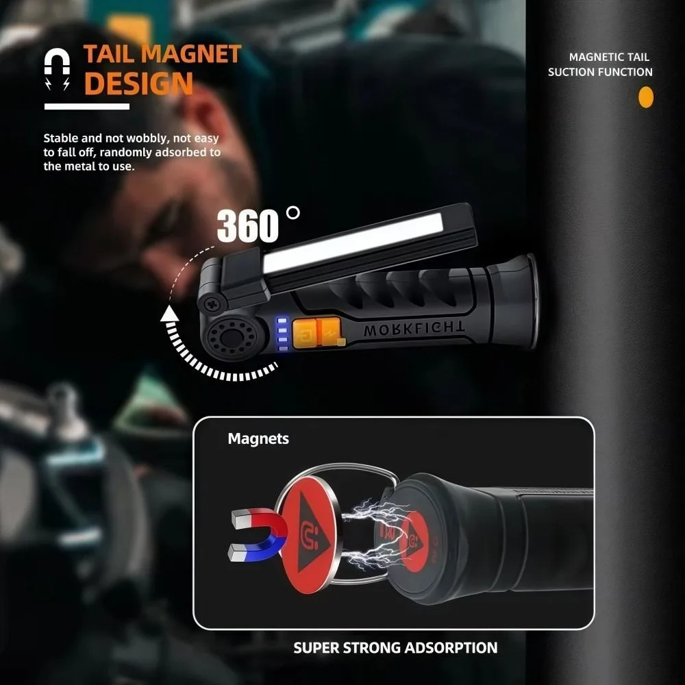 LED Flashlight Rechargeable with Magnet & Hook Work Light Strong Light Waterproof Handheld Searchlight