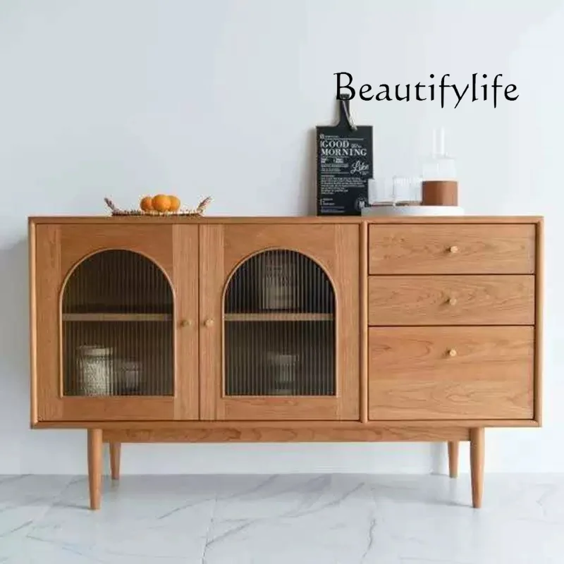 Nordic solid wood dining side cabinet creative glass door living room tea and wine cabinet light luxury storage cabinet