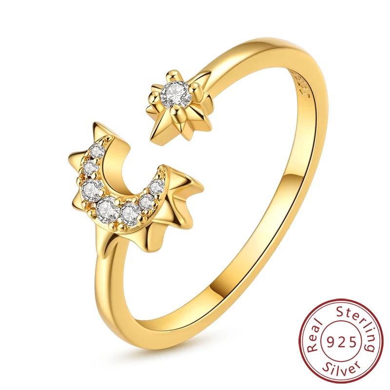 Women's 925 Sterling Silver Star Moon Heart Adjustable Ring