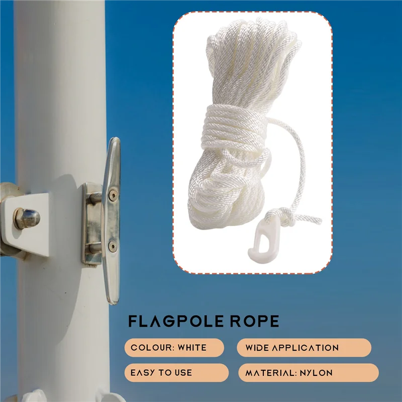 ABNL 50 Feet X 1/4Inch Flag Pole Halyard Rope With 4 Pieces Flag Pole Hook Clips,Outdoor Flagpole Accessories Compatible