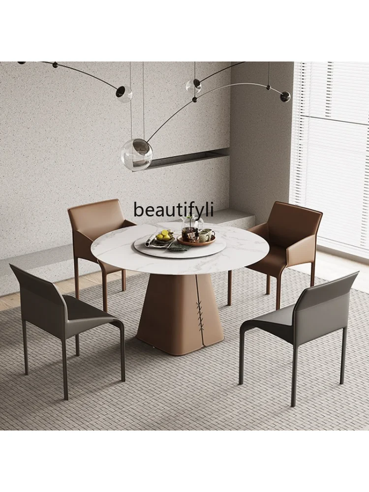 Stone Plate Dining Table and Chair Household Small Apartment round 4-6 People Modern Light Luxury Restaurant Dining Table Italy