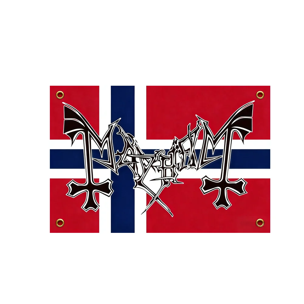 Mayhem Black Metal Band Tapestry Norway Flag 2x3ft 3x5ft Polyester with Brass Grommets Wall Hanging Decor for Heavy Metal Fan