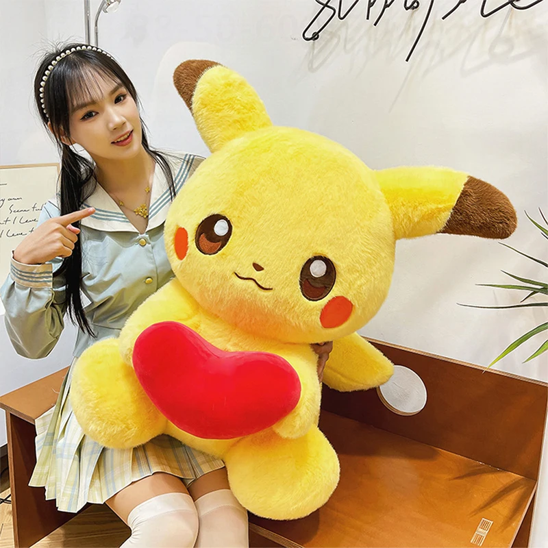

Pokemon Pikachu Holding Heart Large Plush Stuffed Doll Super Soft Cute Claw Machine Toy Export Birthday Gift for Kids Children