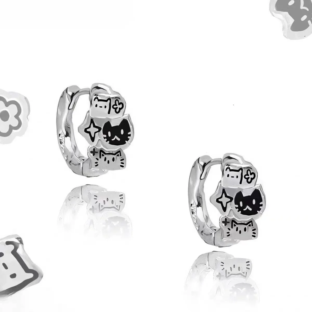 

Cute Cartoon Cat Pattern Women's Stud Earrings Alloy Fashion Versatile Lolita Silver Earrings Accessories