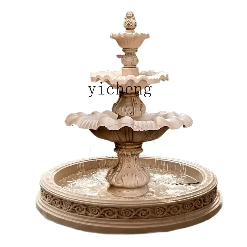 ZK Stone-Carved Fountain Large Outdoor Courtyard Villa Landscape School Decoration Flowing Marble