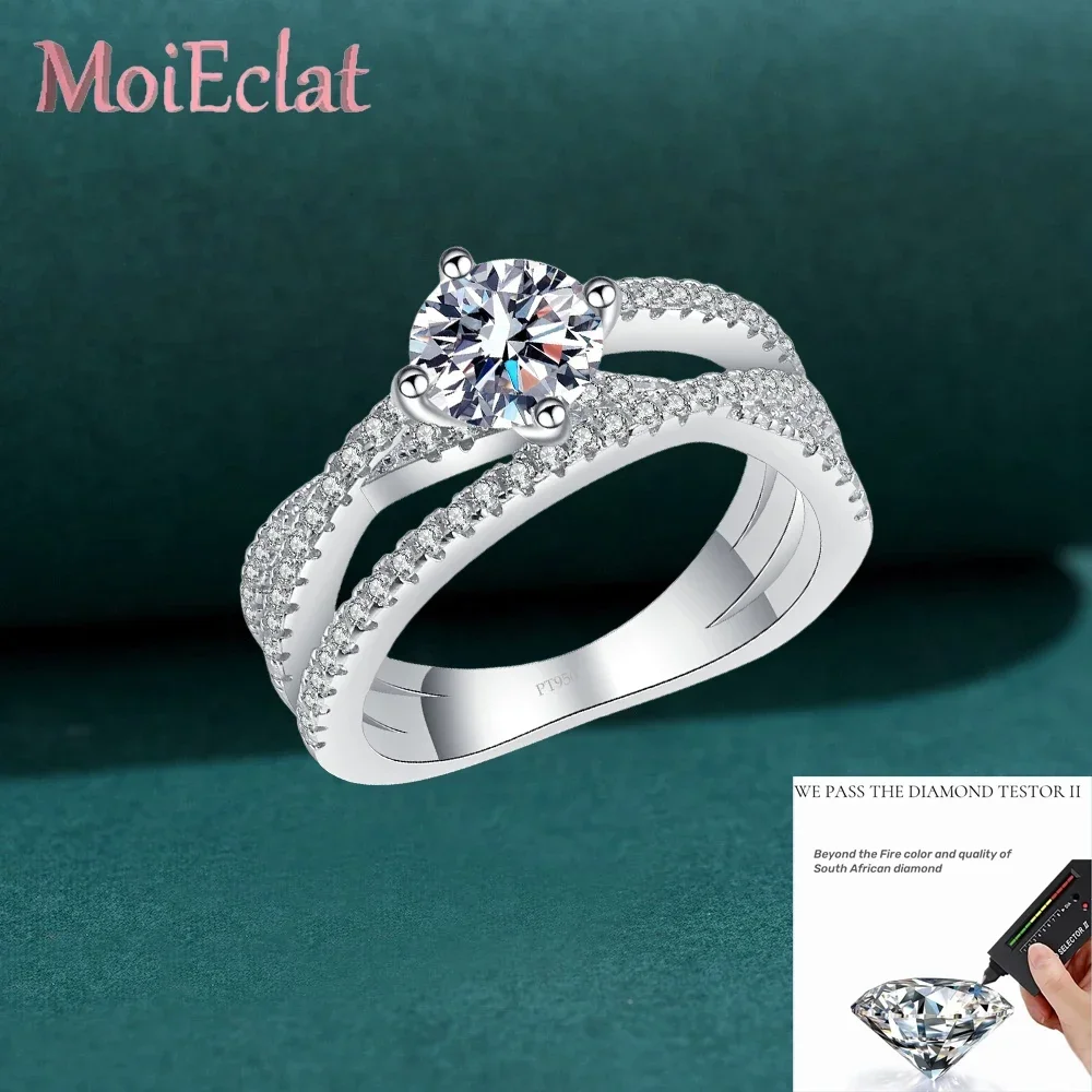 MoiEclat Store Platinum PT950 Three Lifetimes Engagement Rings, Cross Winding Band, 1CT Moissanite Girl Birthday Fine Jewelry