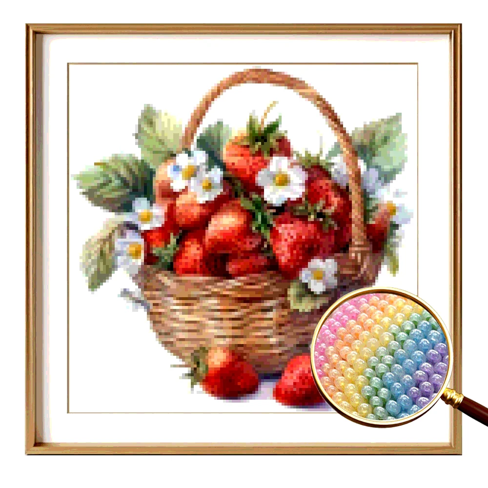 

1 комплект, набор для вышивания частичных бусин своими руками, акварельная корзина с клубникой, произведения искусства ручной работы для элегантного украшения дома