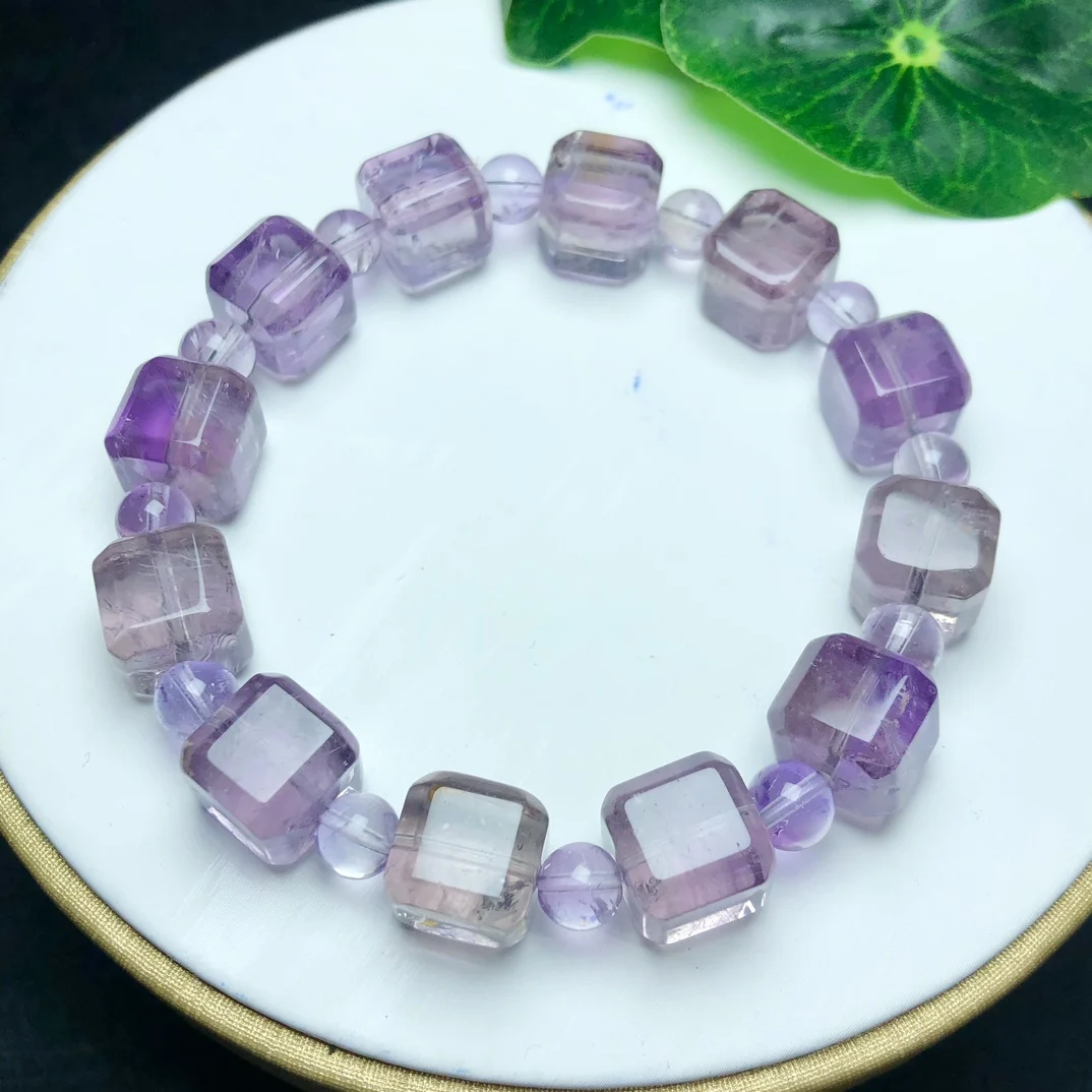 10MM Natural Lavender Amethyst Cube Bracelet Gemstone Reiki Healing Jewelry Energy Crystal Holiday Gift 1pcs