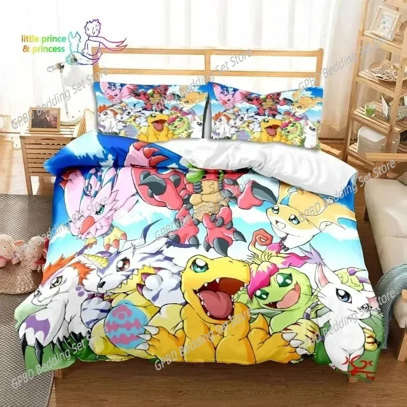 Digimon Anime Bedding Set Single Twin Full Queen King Size Bed Set Adult Kid Bedroom Adventure Monster Cartoon Bedding Gift