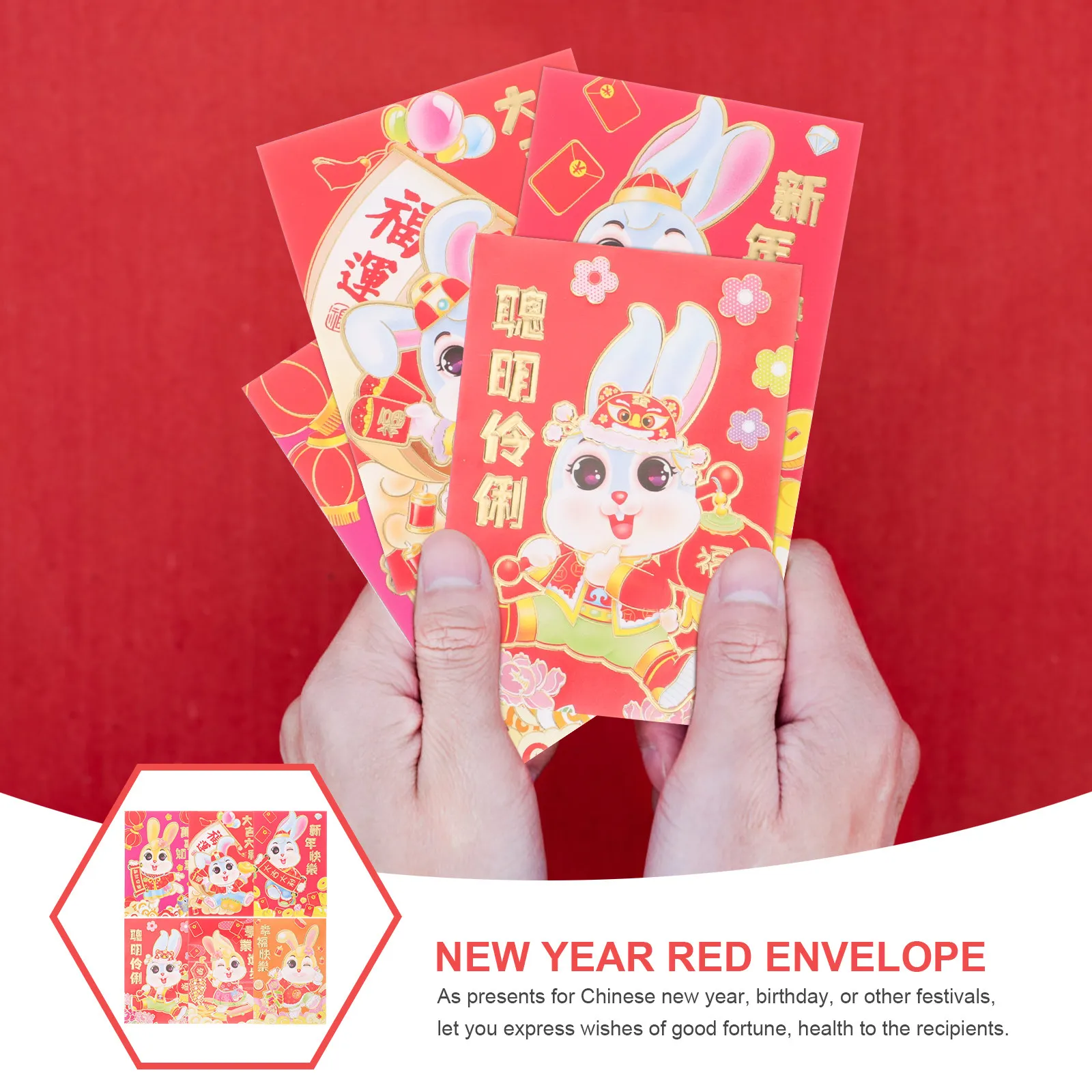 

54Pcs Traditional Chinese Red Envelopes for New Year Wedding Celebration Lucky Money Pouch Bunny Year Gift Red Packet Decor