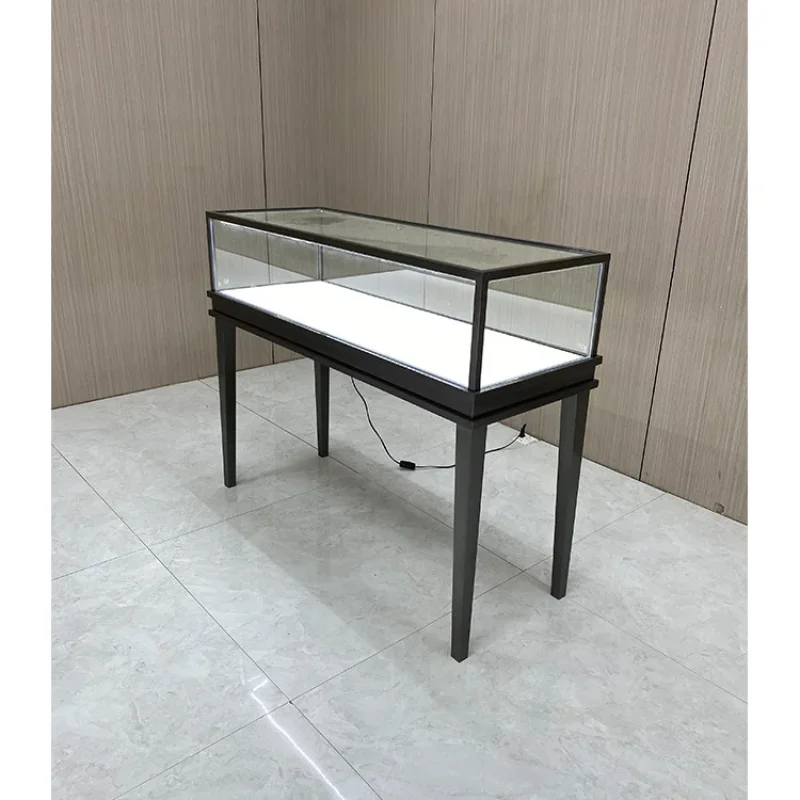 

Customize.Customized Showroom Interior Jewelry Display Cabinet Black Metal Led Light Jewelry Counter Jewelry Showcase Display