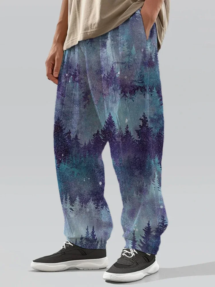 Full Length Wide Leg Pants Printed Harajuku Landscape Painting Summer Straight Trousers Streetwear Sweatants Men Clothing