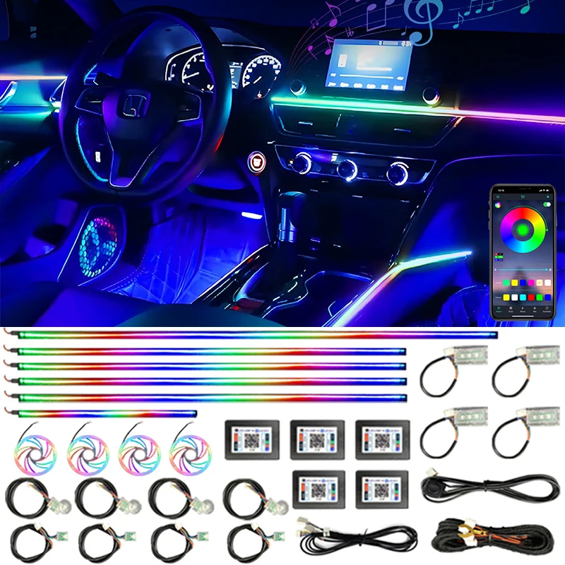 22 In1 Universal Symphony Car Ambient Light 64 RGB Car Interior Acrylic Light Guide Fiber Optic Car Decoration Atmosphere Light2