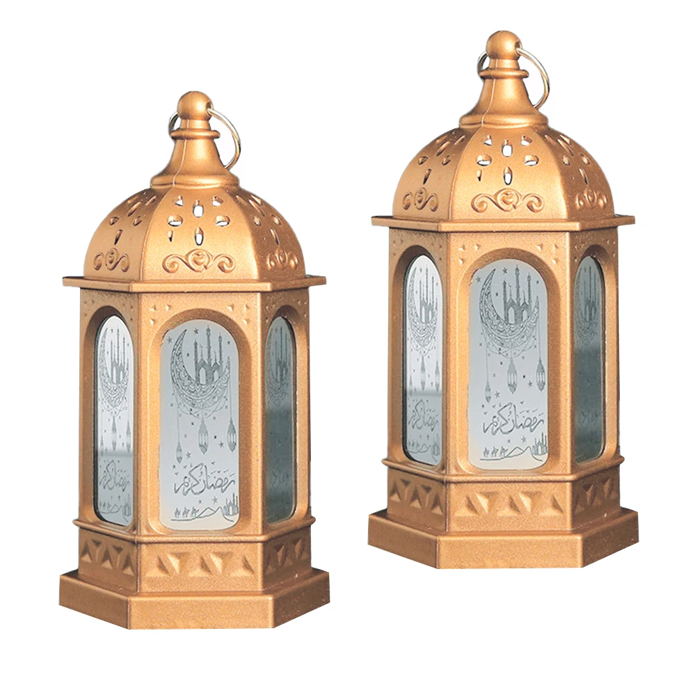 

2Pcs Retro C Lantern Lights Golden Flameless Home Decor Hanging Vintage Glass Led C Lantern Lamp Night Light