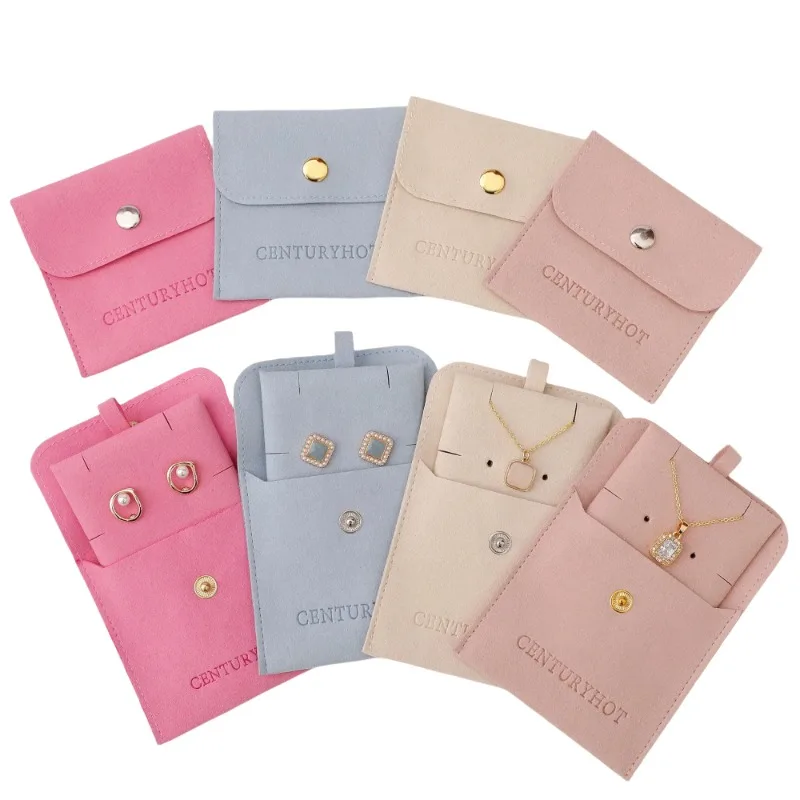Wholesale Velvet Jewelry Storage Rolls Microfiber Button Pouch for Necklace Bracelet Earrings with Insert Pad Small Bag